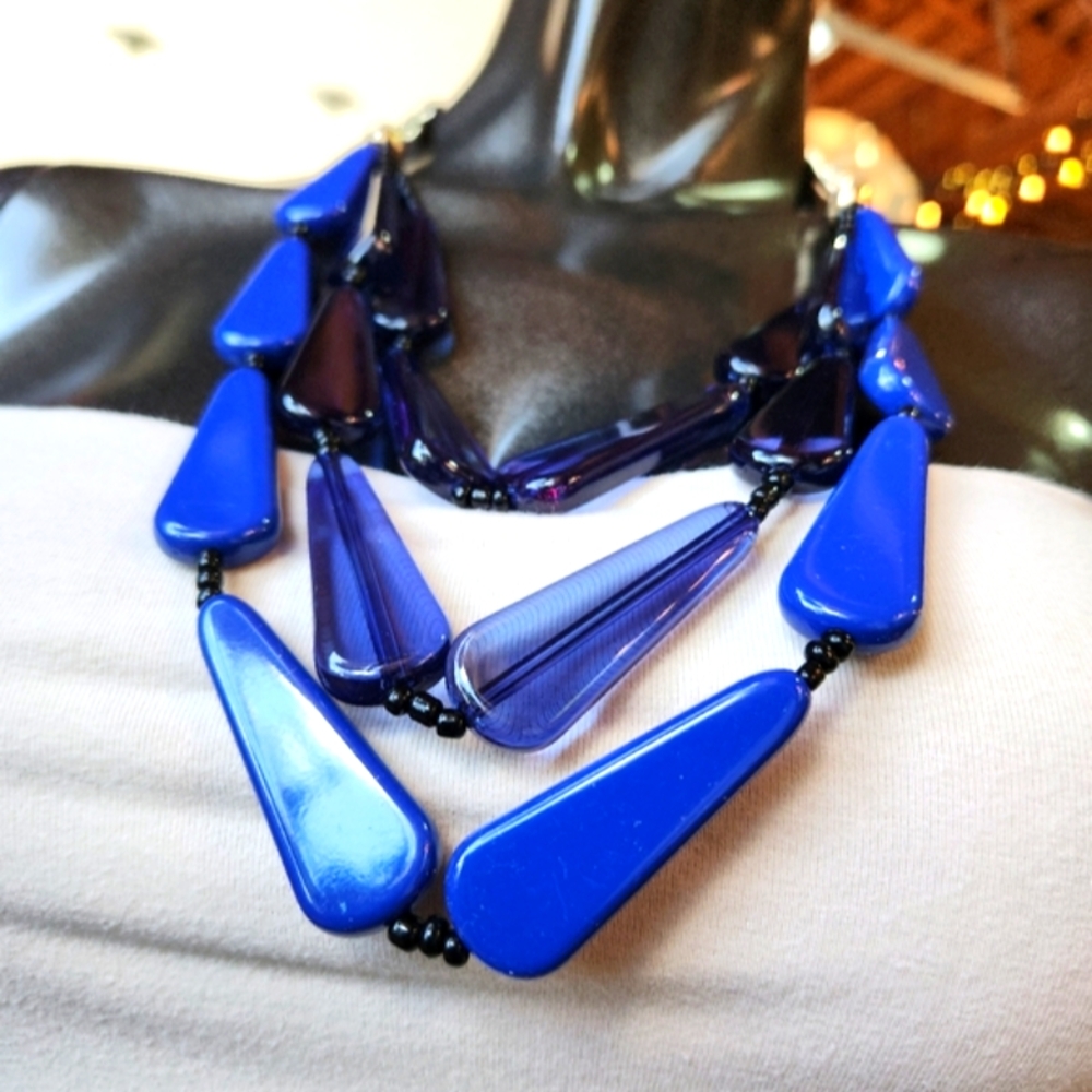 Deep Blue Multi-Strand Resin Statement Necklace 💙